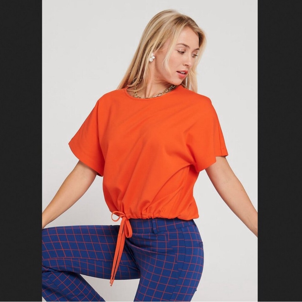 Betabrand Orange Agile Drawstring Tee Shirt Short Sleeve Size XL NEW - Picture 2 of 6